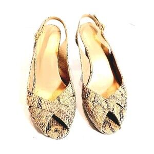Stuart Weitzman Snakeskin Peek Toe  Sling Back Pumps Size 8 Mushroom...